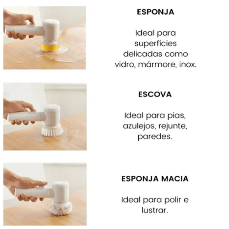 Escova Elétrica de Limpeza 5 em 1 Sem Fio - Multiuso